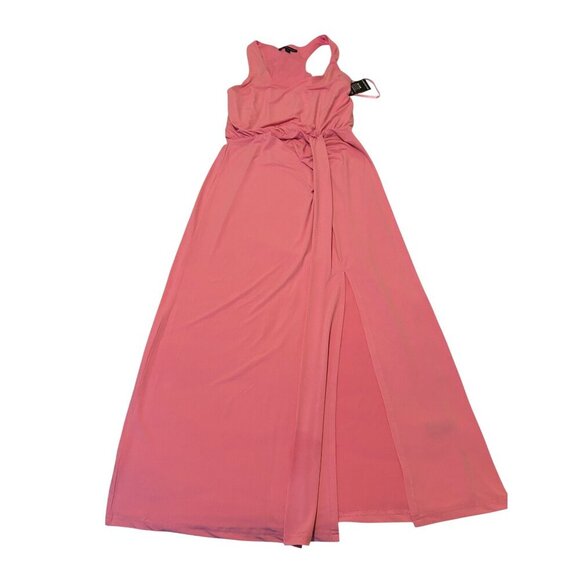 Womens Pink Sleeveless Maxi Dress With Ruched Waist And Side Slit - Size M - Picture 12 of 12